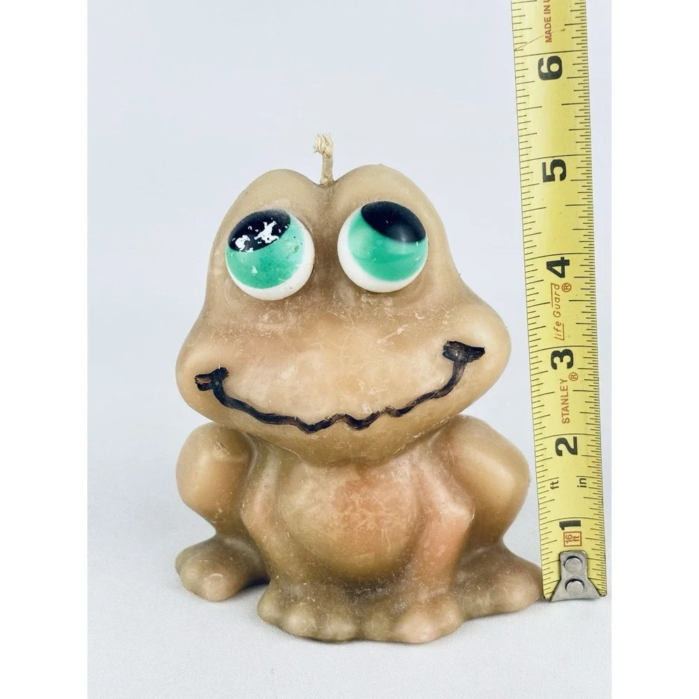 1970's Handcrafted Vintage Green Frog Figurine Wax Candle Never Burned Retro